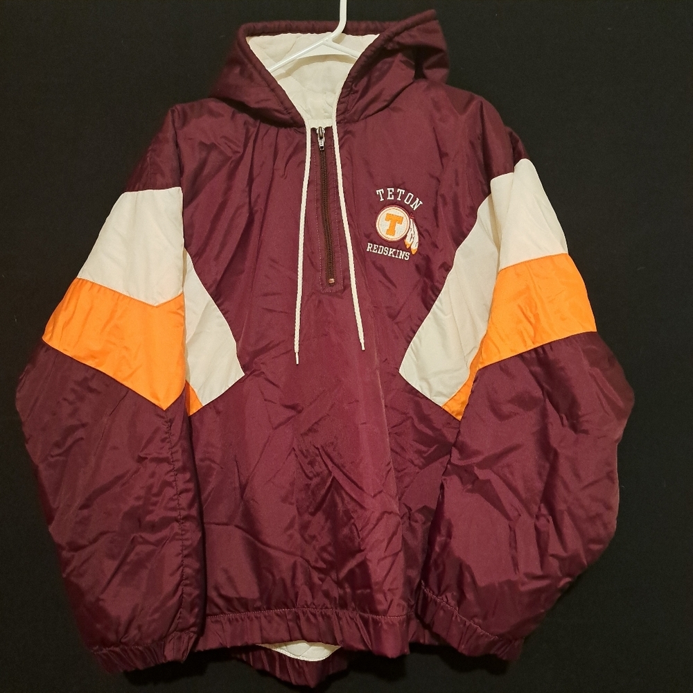 Vintage Teton High School Redskins Jacket Driggs Idaho Quilted Pullover MEDIUM‎